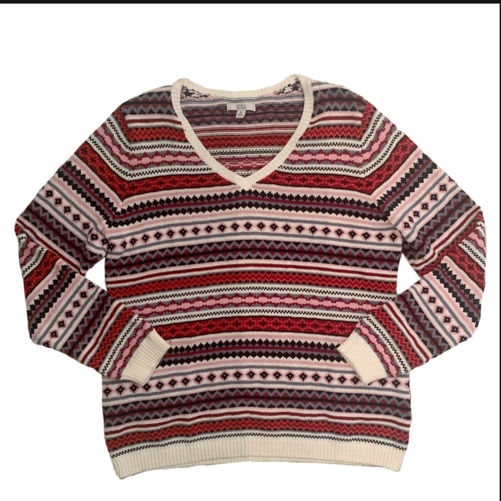 Croft & Barrow Patterned Striped V Neck Sweater